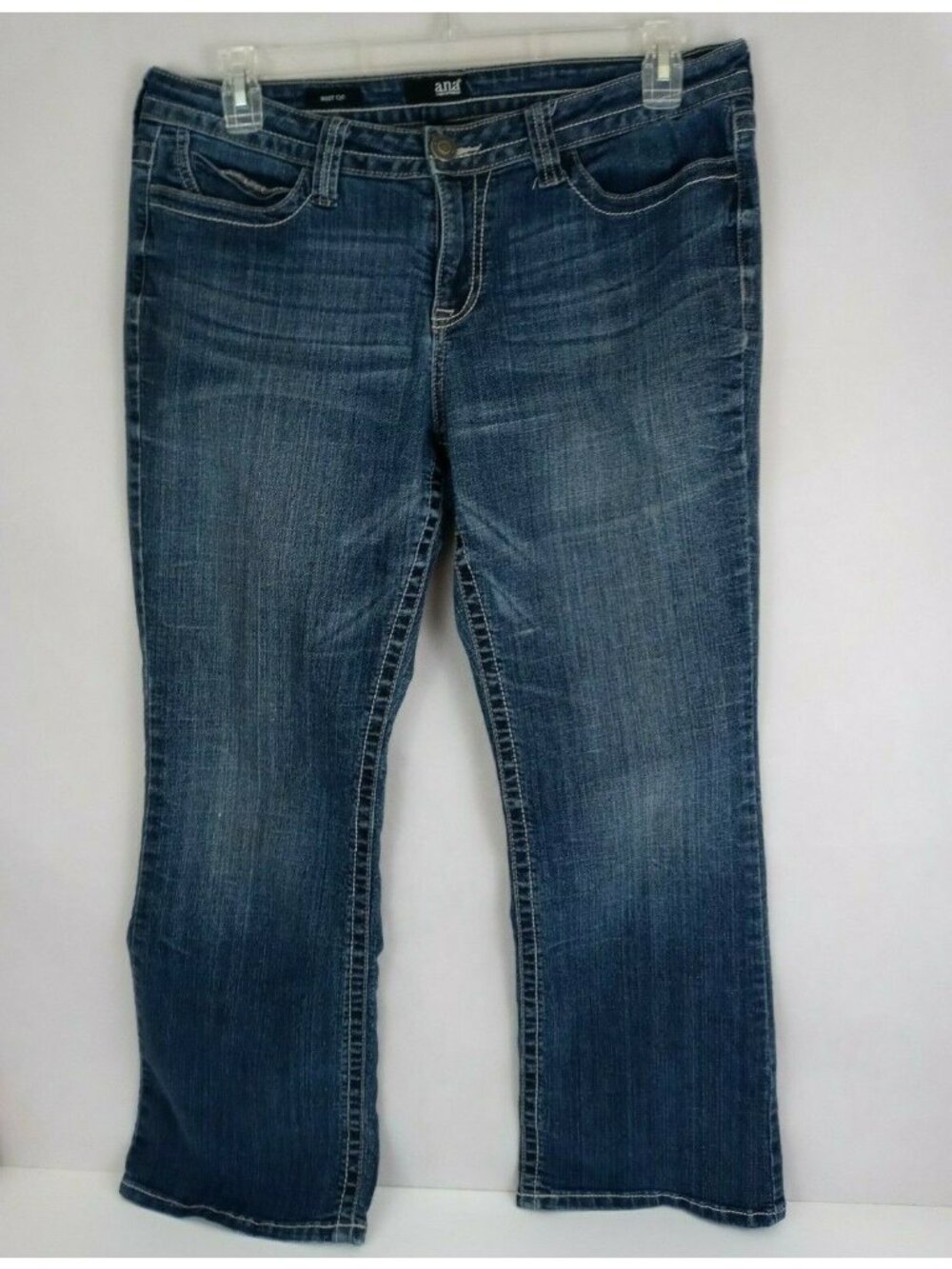 ANA Distressed Whiskered Thick Stitched Dark Wash Jeans Size 14S